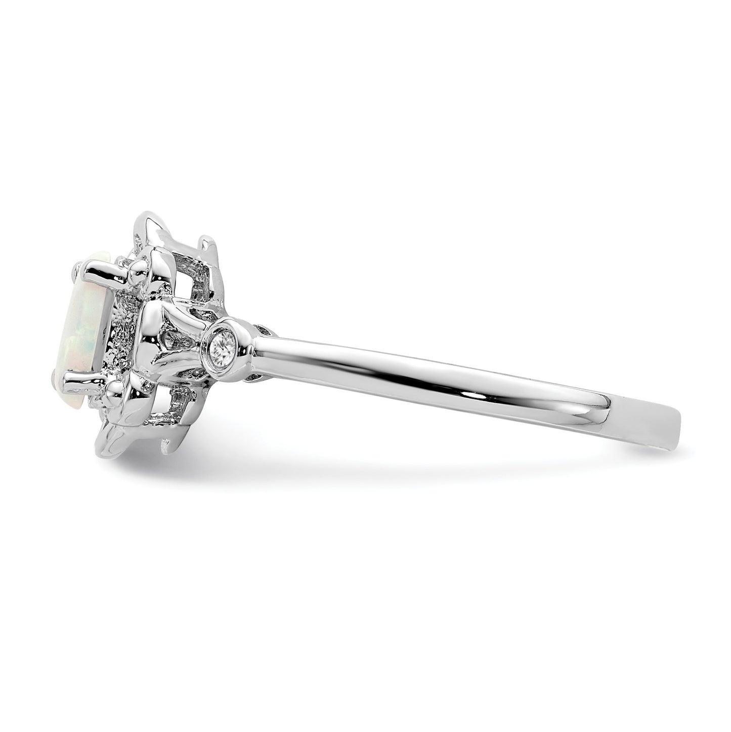 Sterling Silver Rhodium-plated Created Opal & Diam. Ring