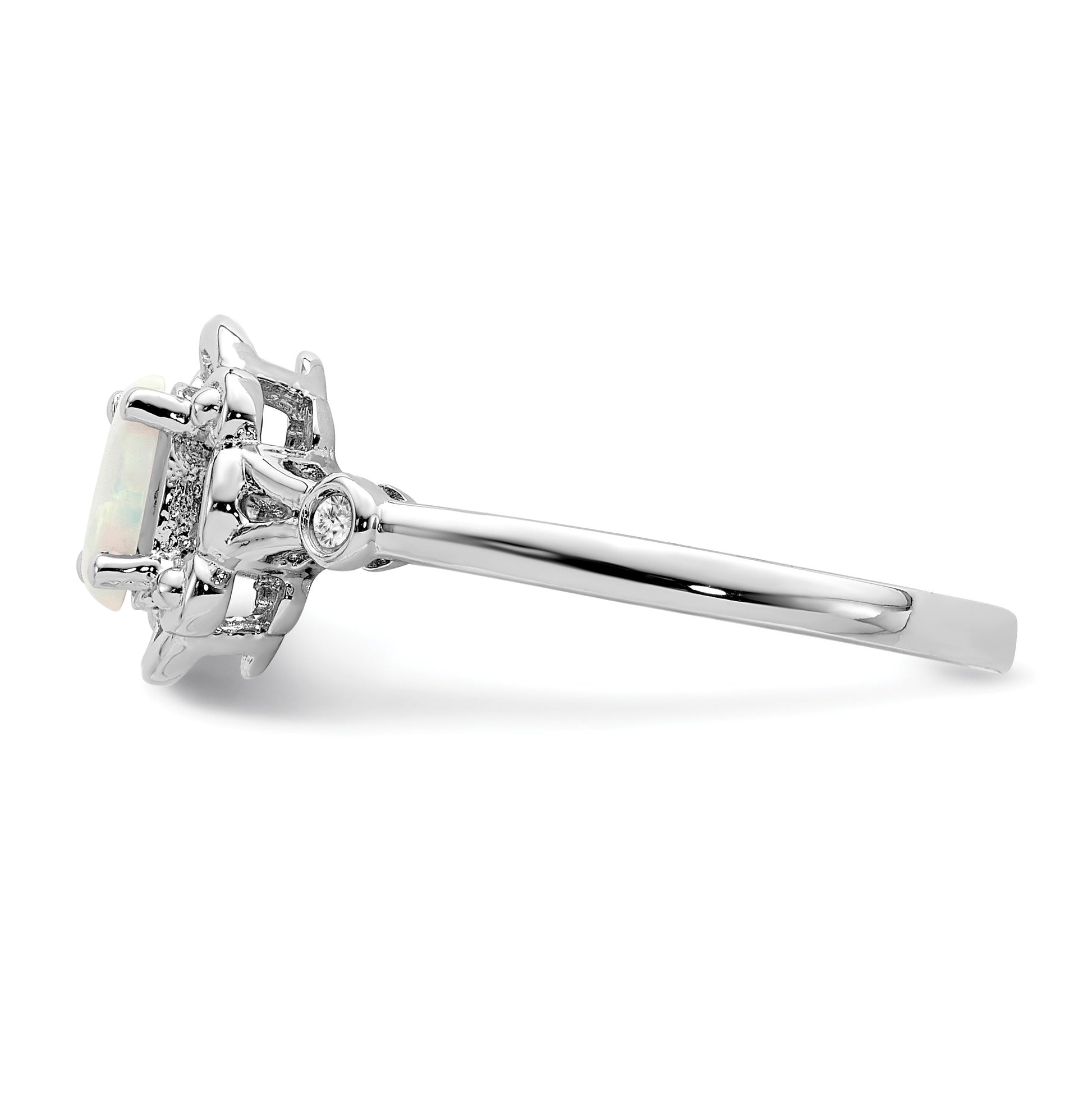 Sterling Silver Rhodium-plated Created Opal & Diam. Ring