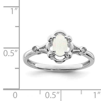 Sterling Silver Rhodium-plated Created Opal & Diam. Ring