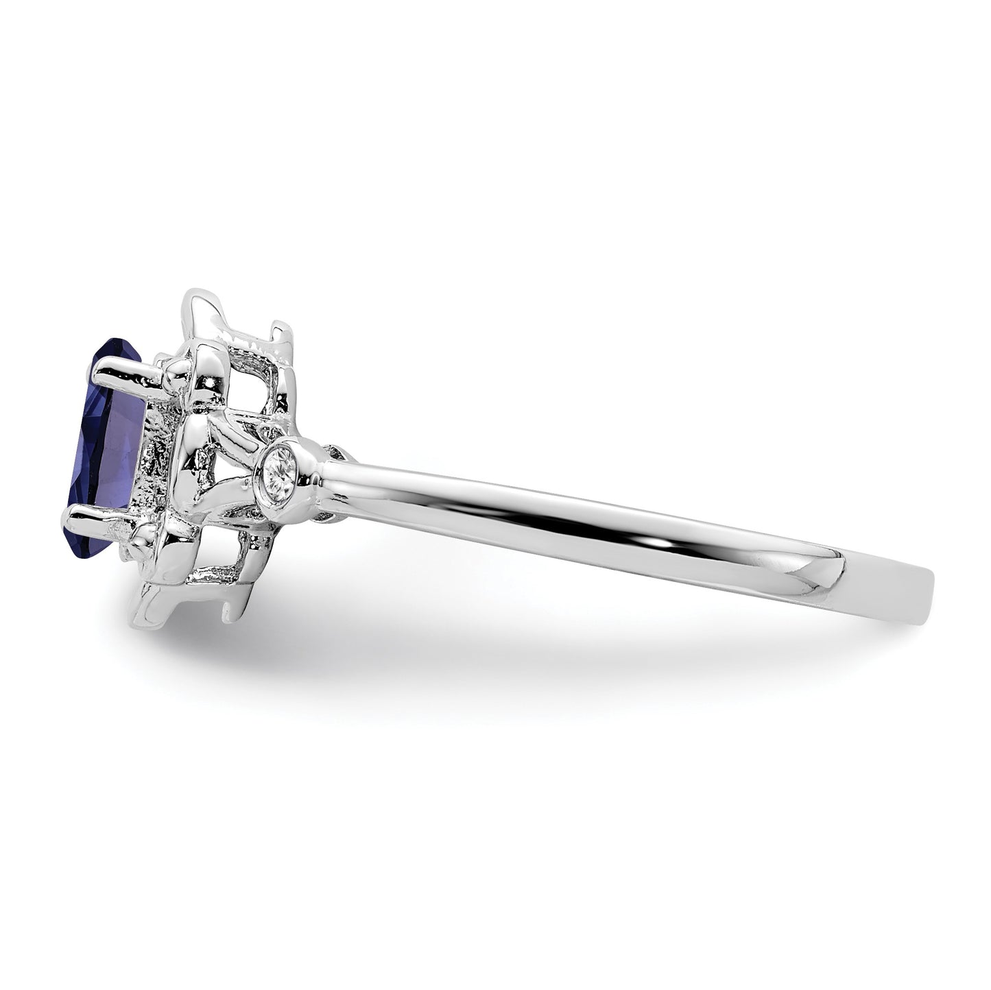 Sterling Silver Rhodium-plated Created Sapphire & Diam. Ring