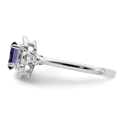 Sterling Silver Rhodium-plated Created Sapphire & Diam. Ring