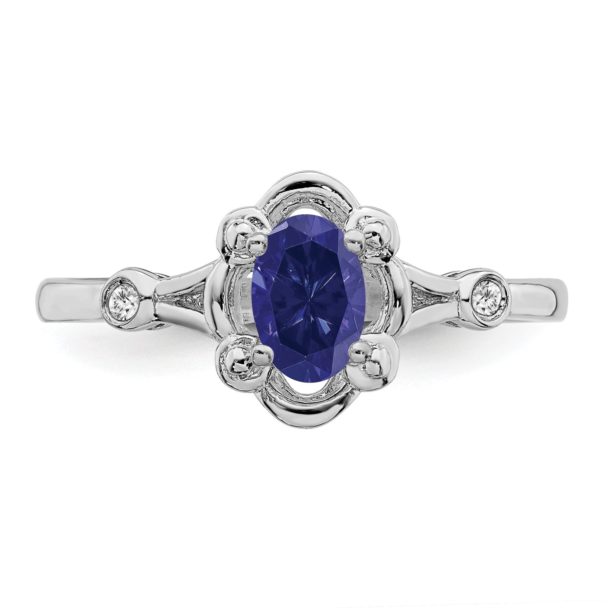 Sterling Silver Rhodium-plated Created Sapphire & Diam. Ring