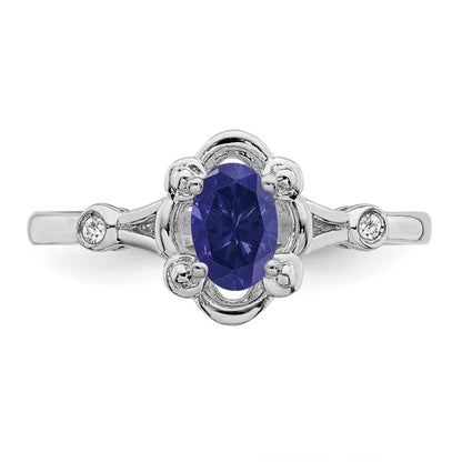 Sterling Silver Rhodium-plated Created Sapphire & Diam. Ring