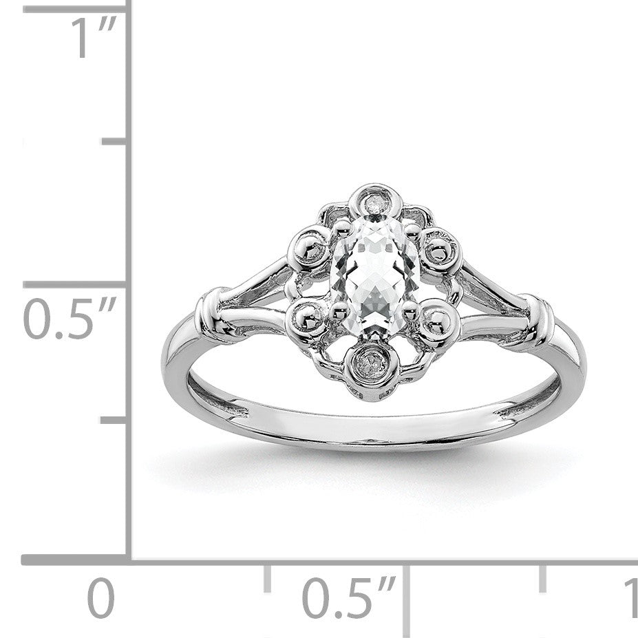Sterling Silver Rhodium-plated White Topaz & Diam. Ring