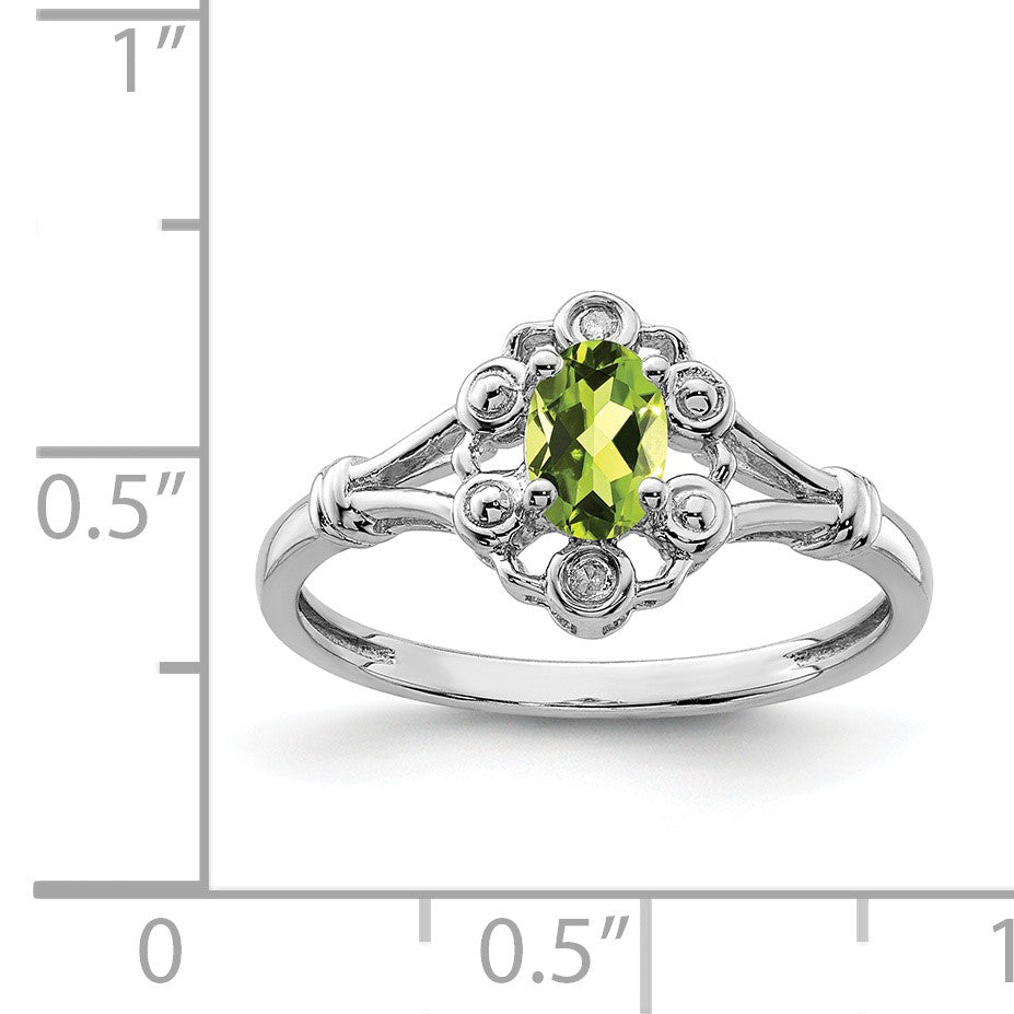 Sterling Silver Rhodium-plated Peridot & Diam. Ring