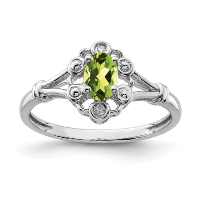 Sterling Silver Rhodium-plated Peridot & Diam. Ring