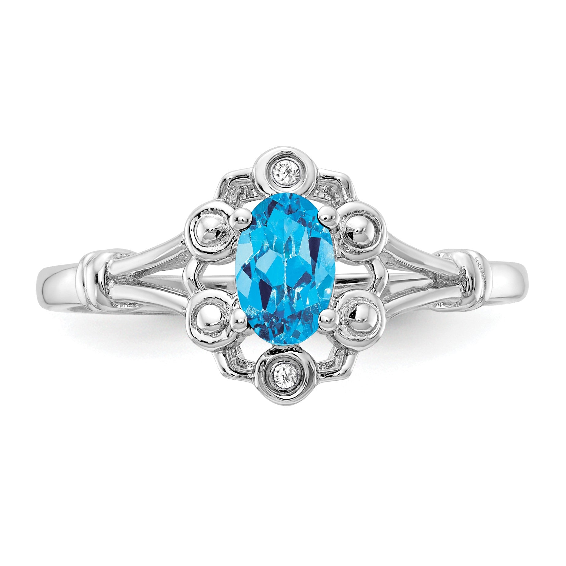Sterling Silver Rhodium-plated Light Swiss Blue Topaz & Diam. Ring