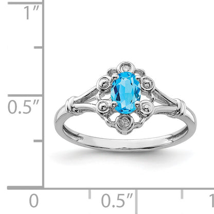 Sterling Silver Rhodium-plated Light Swiss Blue Topaz & Diam. Ring