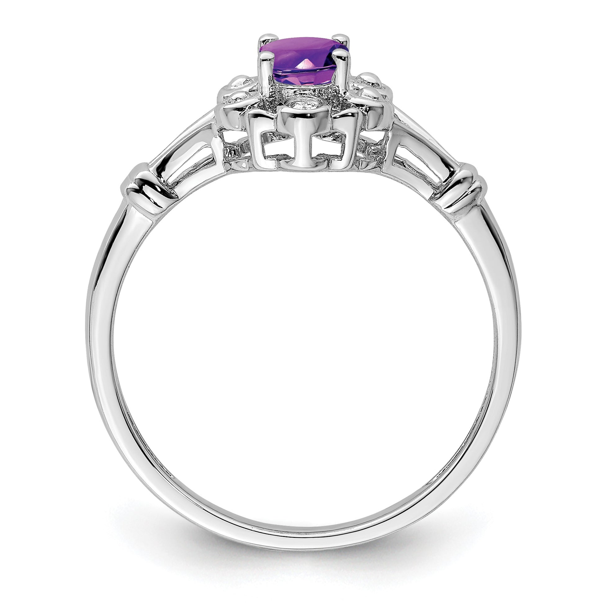 Sterling Silver Rhodium-plated Amethyst & Diam. Ring