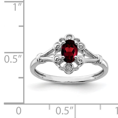 Sterling Silver Rhodium-plated Garnet & Diam. Ring