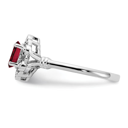 Sterling Silver Rhodium-plated Created Ruby & Diam. Ring