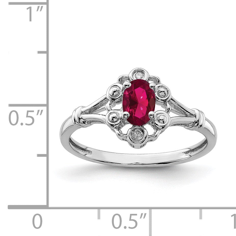 Sterling Silver Rhodium-plated Created Ruby & Diam. Ring