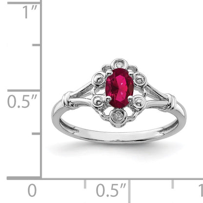 Sterling Silver Rhodium-plated Created Ruby & Diam. Ring