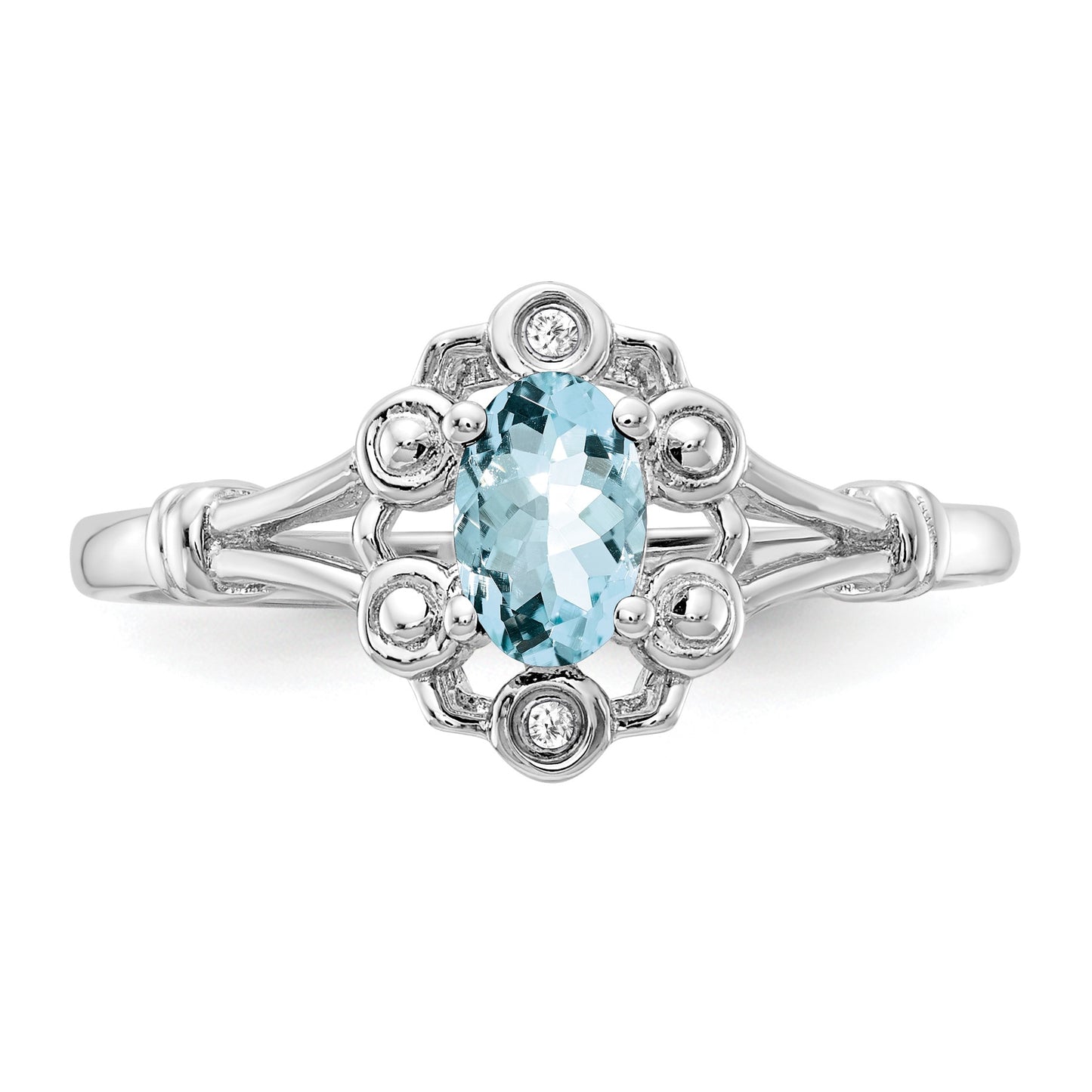 Sterling Silver Rhodium-plated Aquamarine & Diam. Ring