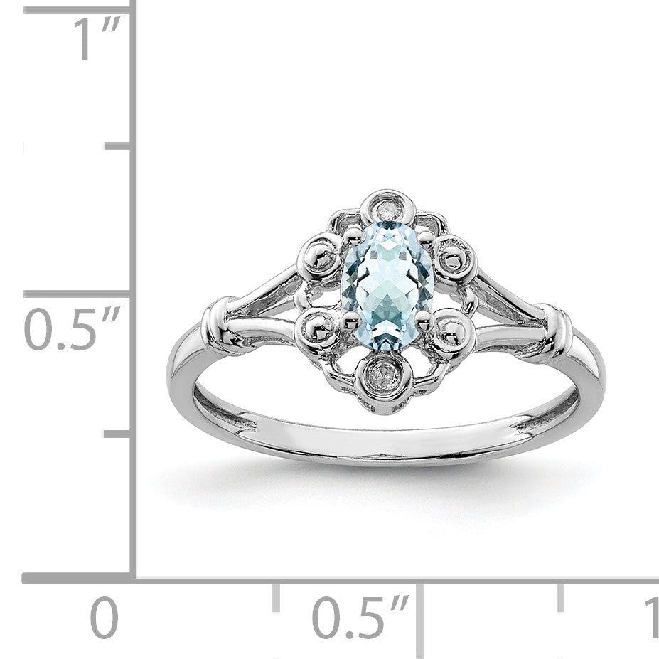 Sterling Silver Rhodium-plated Aquamarine & Diam. Ring