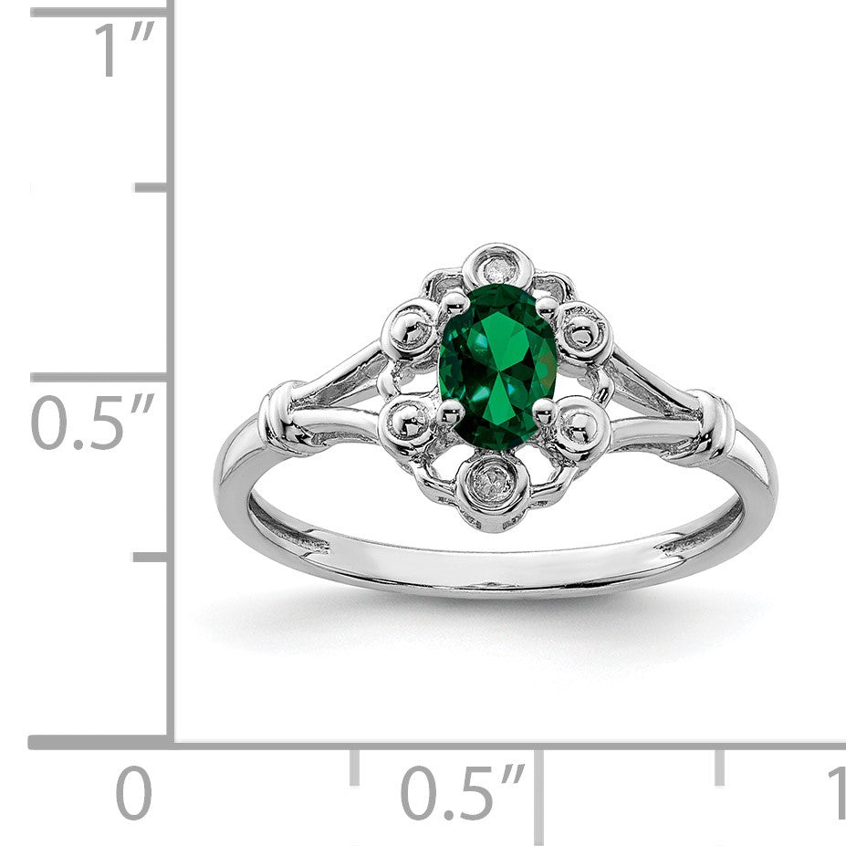 Sterling Silver Rhodium-plated Created Emerald & Diam. Ring