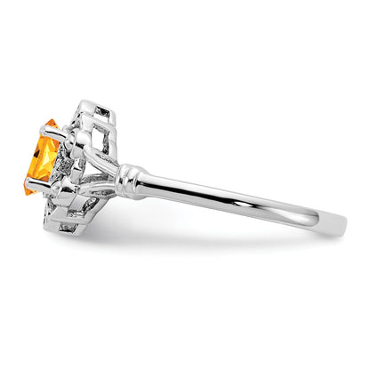 Sterling Silver Rhodium-plated Citrine & Diam. Ring