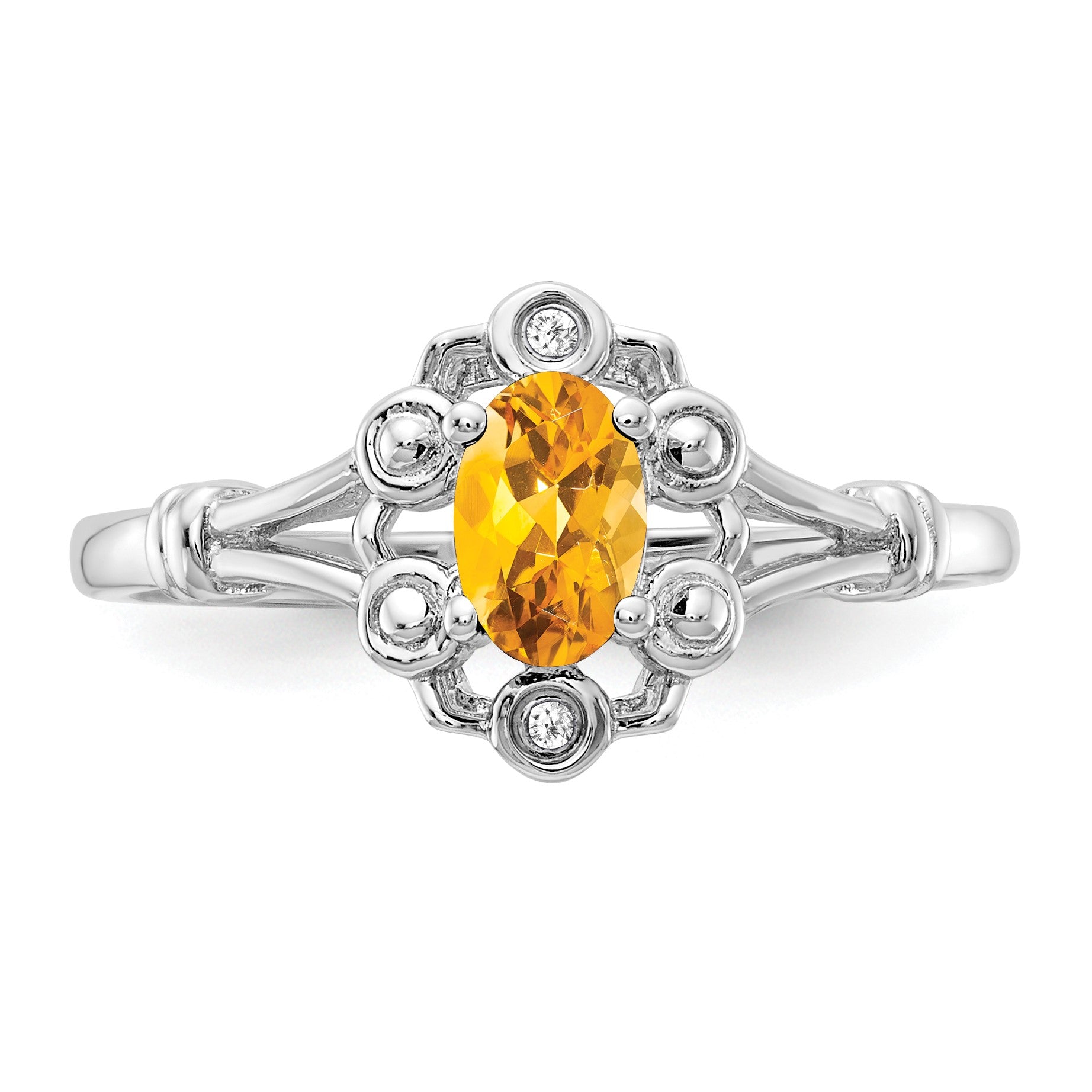 Sterling Silver Rhodium-plated Citrine & Diam. Ring