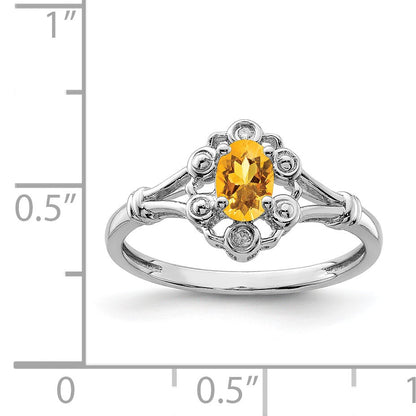 Sterling Silver Rhodium-plated Citrine & Diam. Ring