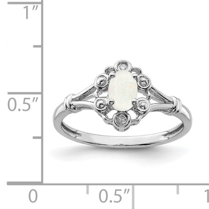 Sterling Silver Rhodium-plated Created Opal & Diam. Ring