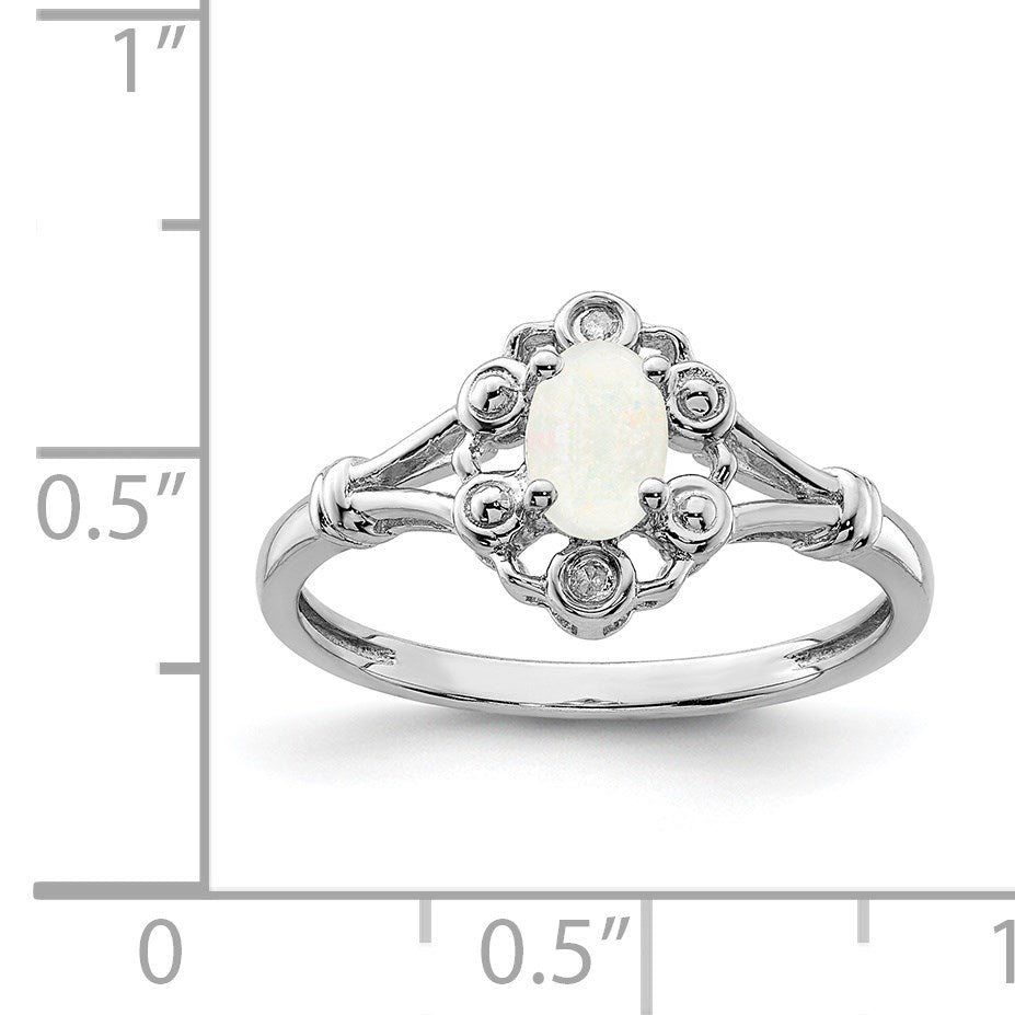 Sterling Silver Rhodium-plated Created Opal & Diam. Ring