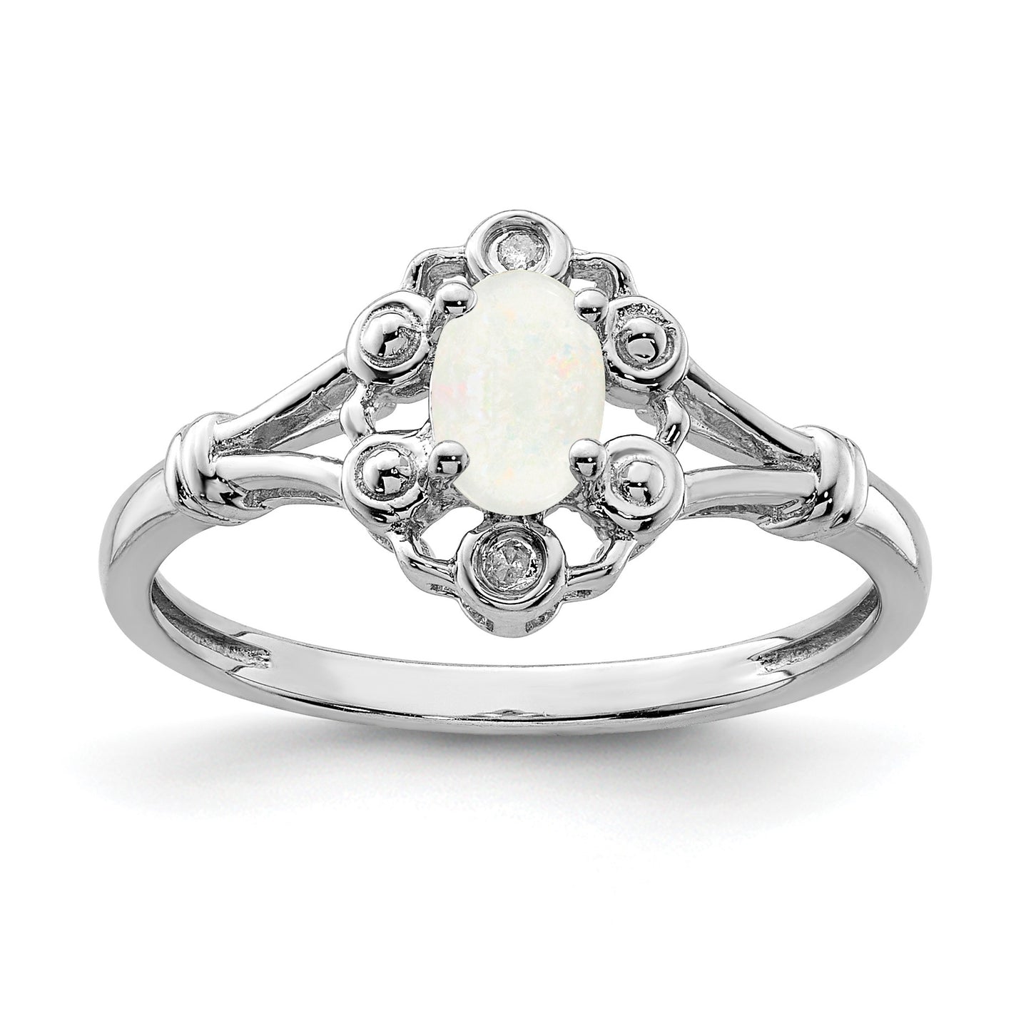 Sterling Silver Rhodium-plated Created Opal & Diam. Ring