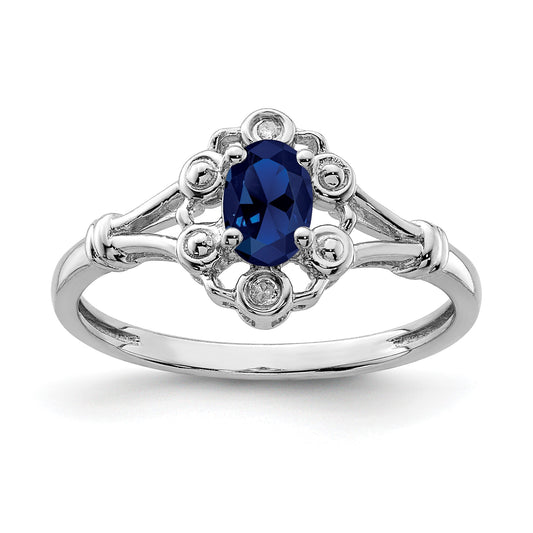 Sterling Silver Rhodium-plated Created Sapphire & Diam. Ring