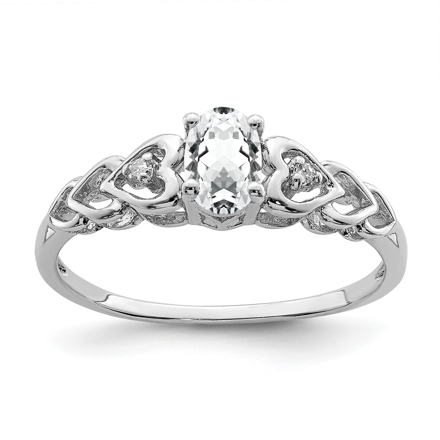 Sterling Silver Rhodium-plated White Topaz & Diam. Ring