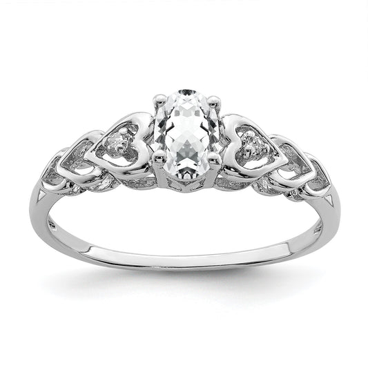 Sterling Silver Rhodium-plated White Topaz & Diam. Ring