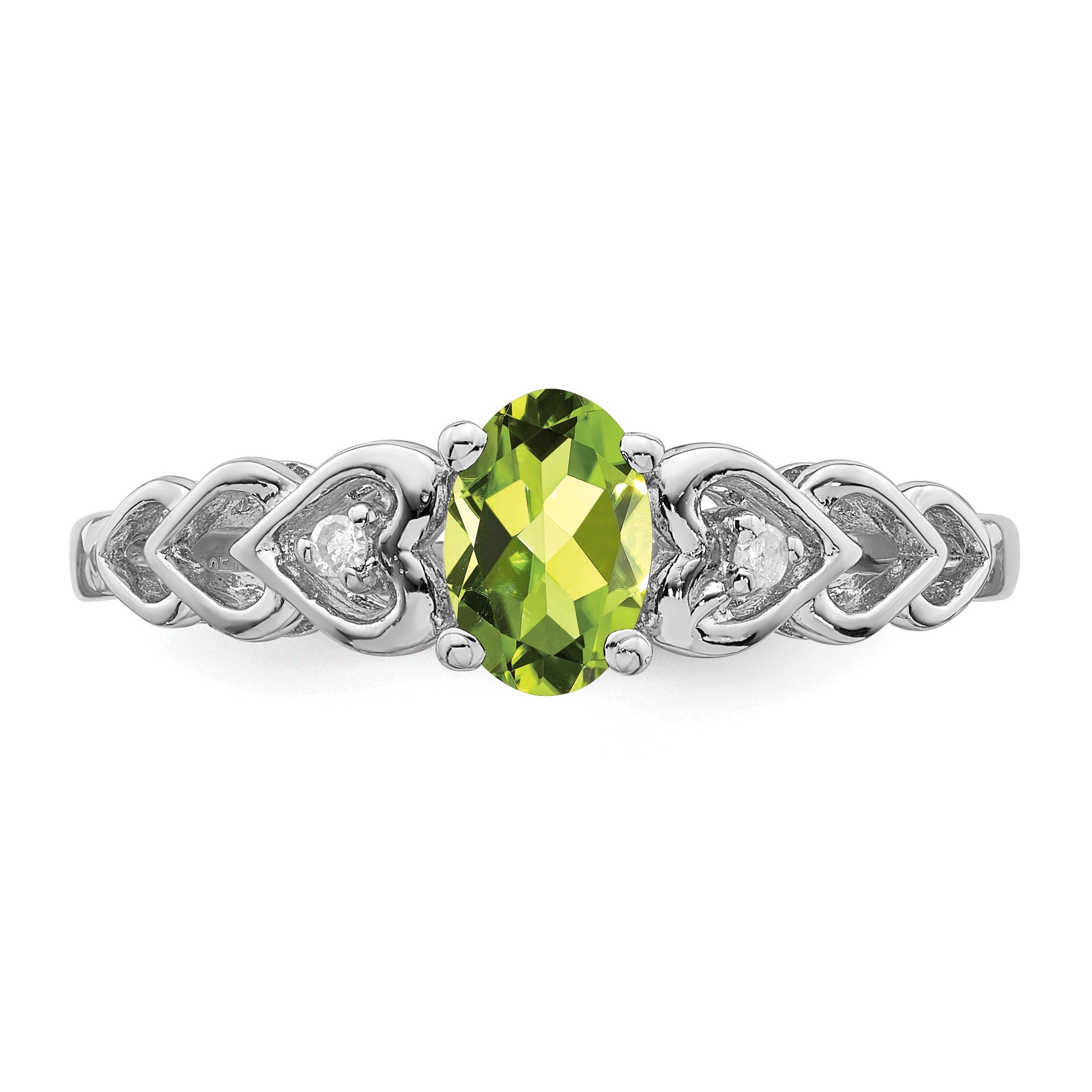 Sterling Silver Rhodium-plated Peridot & Diam. Ring