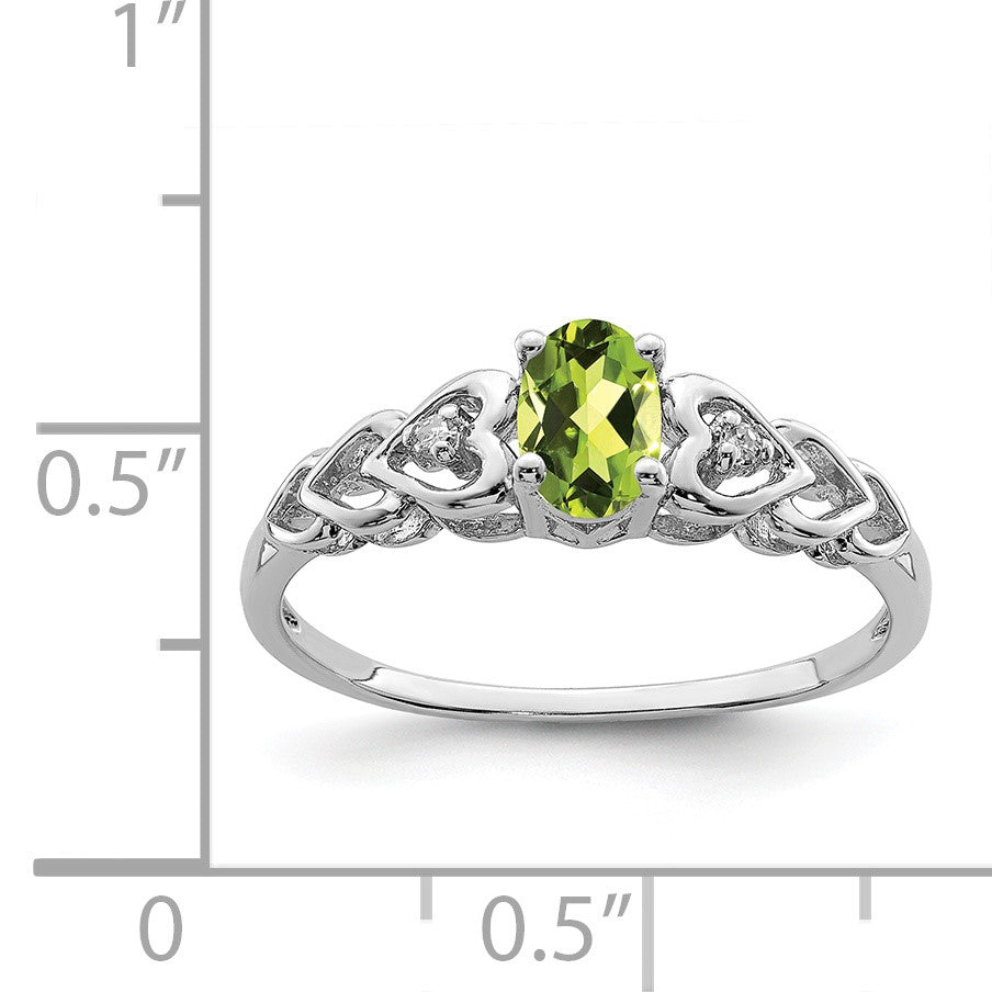Sterling Silver Rhodium-plated Peridot & Diam. Ring