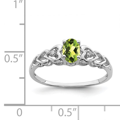 Sterling Silver Rhodium-plated Peridot & Diam. Ring