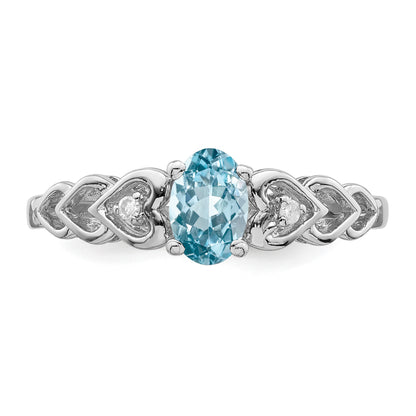 Sterling Silver Rhodium-plate Swiss Blue Topaz & Diam. Ring