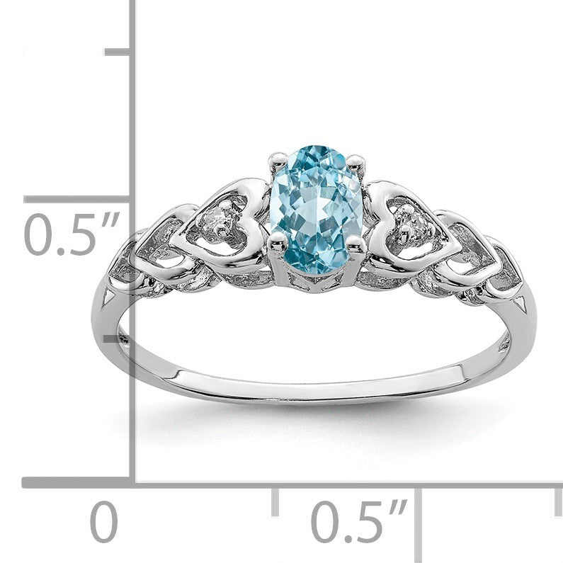 Sterling Silver Rhodium-plated Swiss Blue Topaz & Diam. Ring