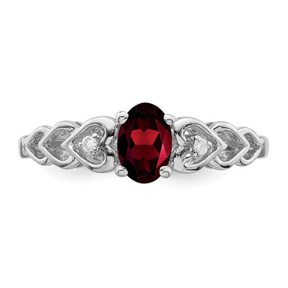 Sterling Silver Rhodium-plated Garnet & Diam. Ring