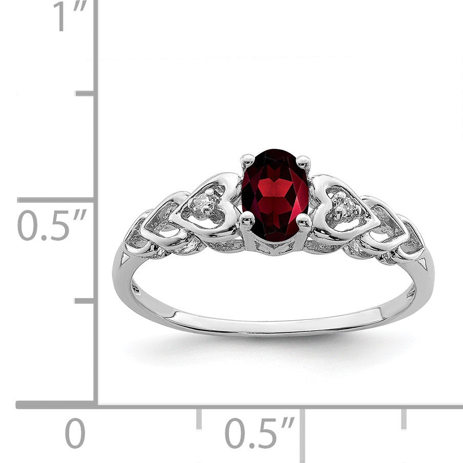 Sterling Silver Rhodium-plated Garnet & Diam. Ring
