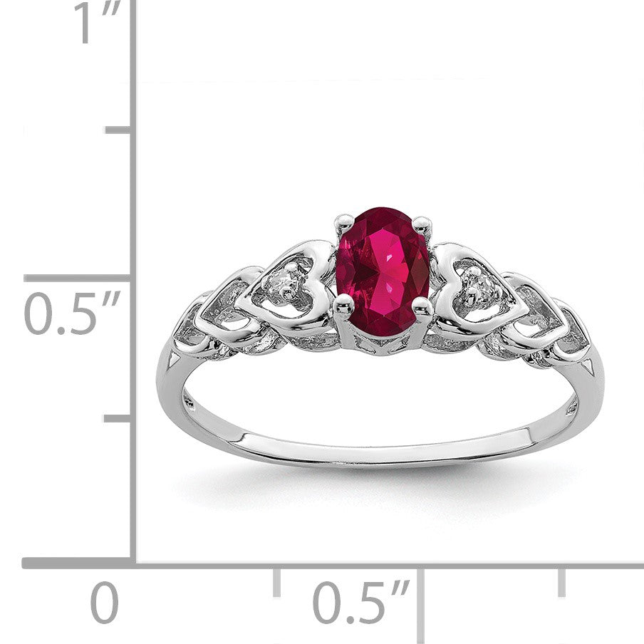 Sterling Silver Rhodium-plated Created Ruby & Diam. Ring