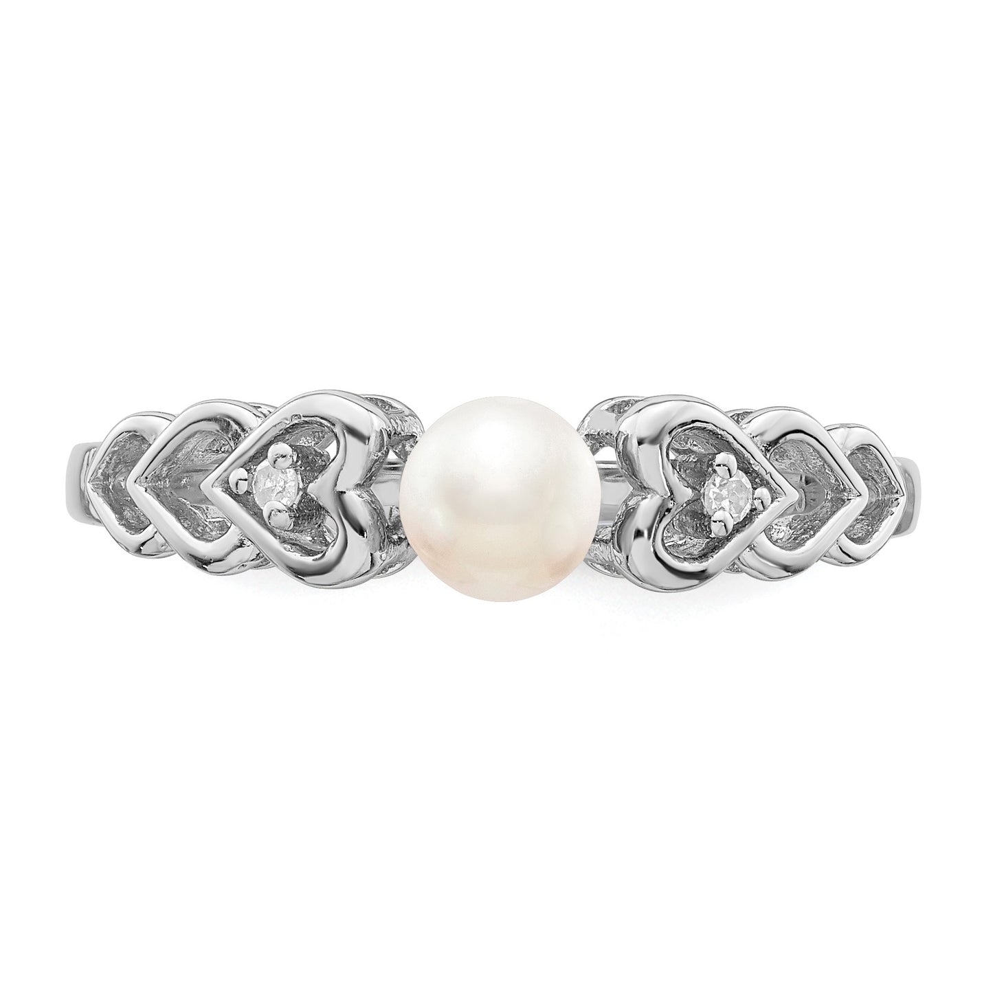 Sterling Silver Rhodium-plated FW Cultured Pearl & Diam. Ring