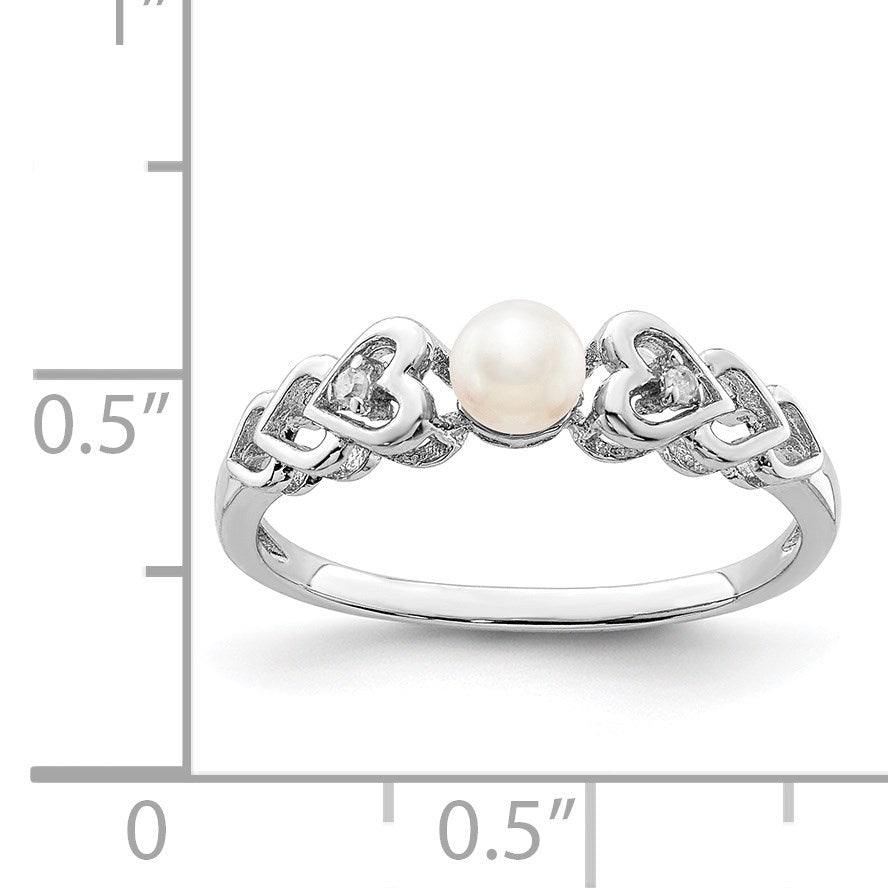 Sterling Silver Rhodium-plated FW Cultured Pearl & Diam. Ring
