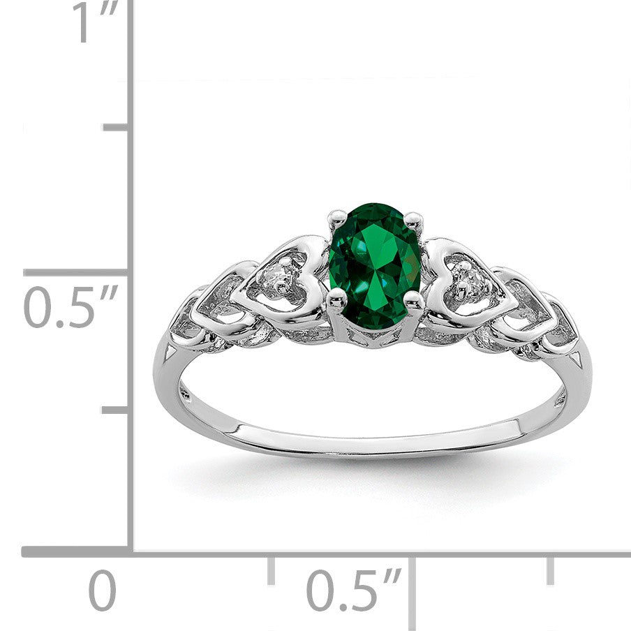Sterling Silver Rhodium-plated Created Emerald & Diam. Ring