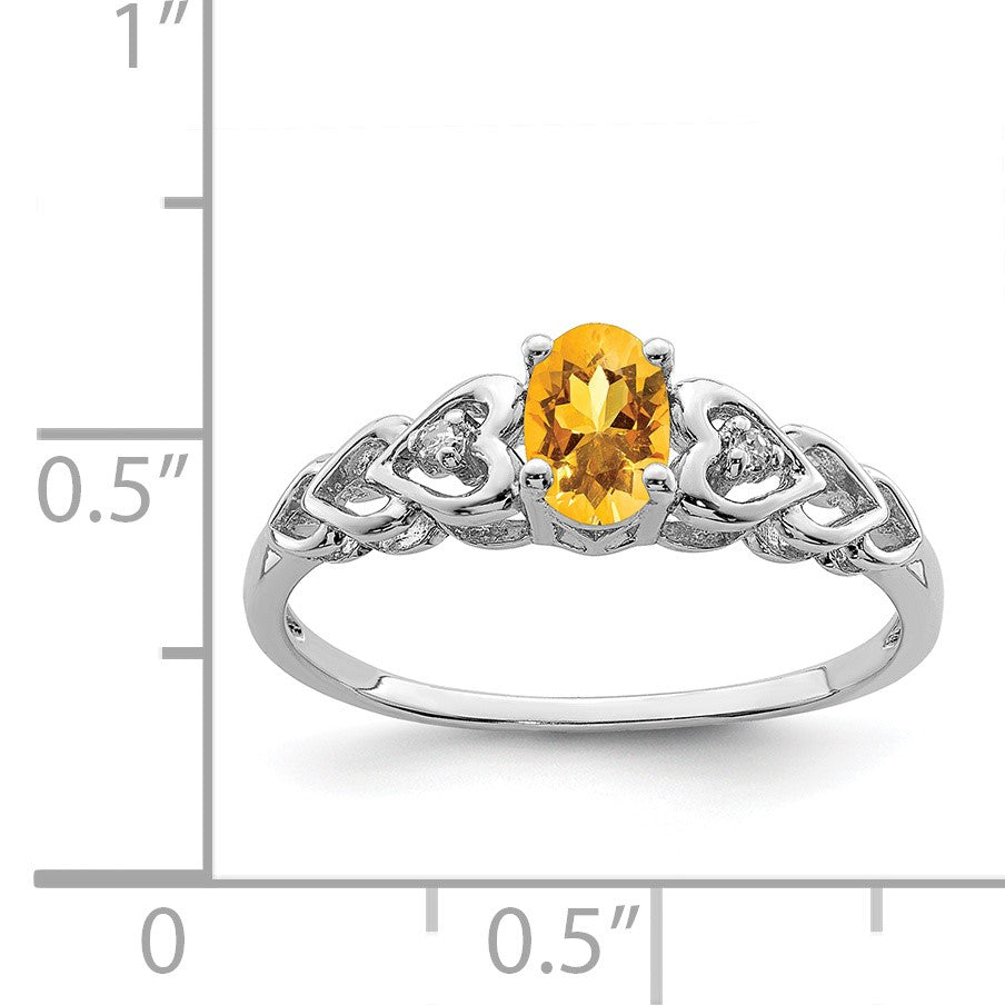 Sterling Silver Rhodium-plated Citrine & Diam. Ring