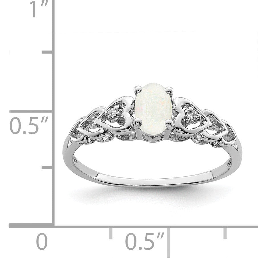 Sterling Silver Rhodium-plated Created Opal & Diam. Ring