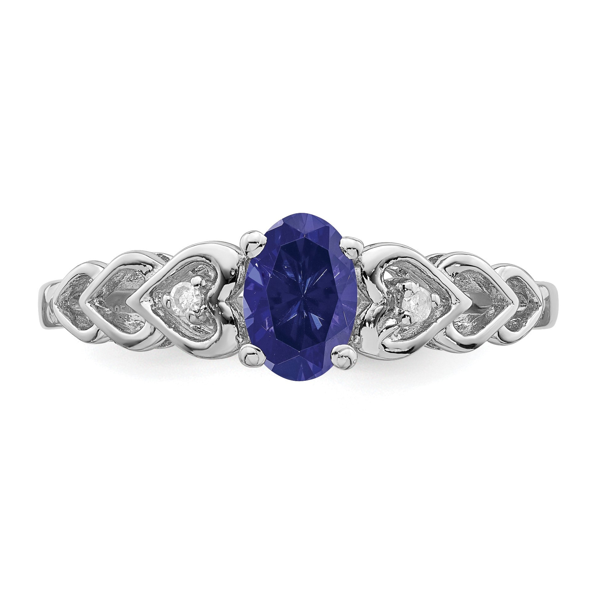 Sterling Silver Rhodium-plated Created Sapphire & Diam. Ring