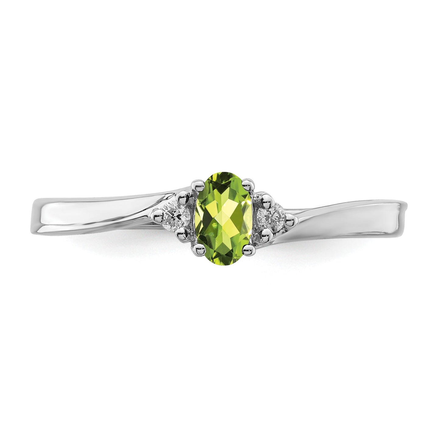 Sterling Silver Rhodium-plated Peridot & Diamond Birthstone Ring