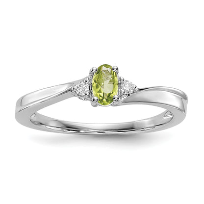 Sterling Silver Rhodium-plated Peridot & Diamond Birthstone Ring