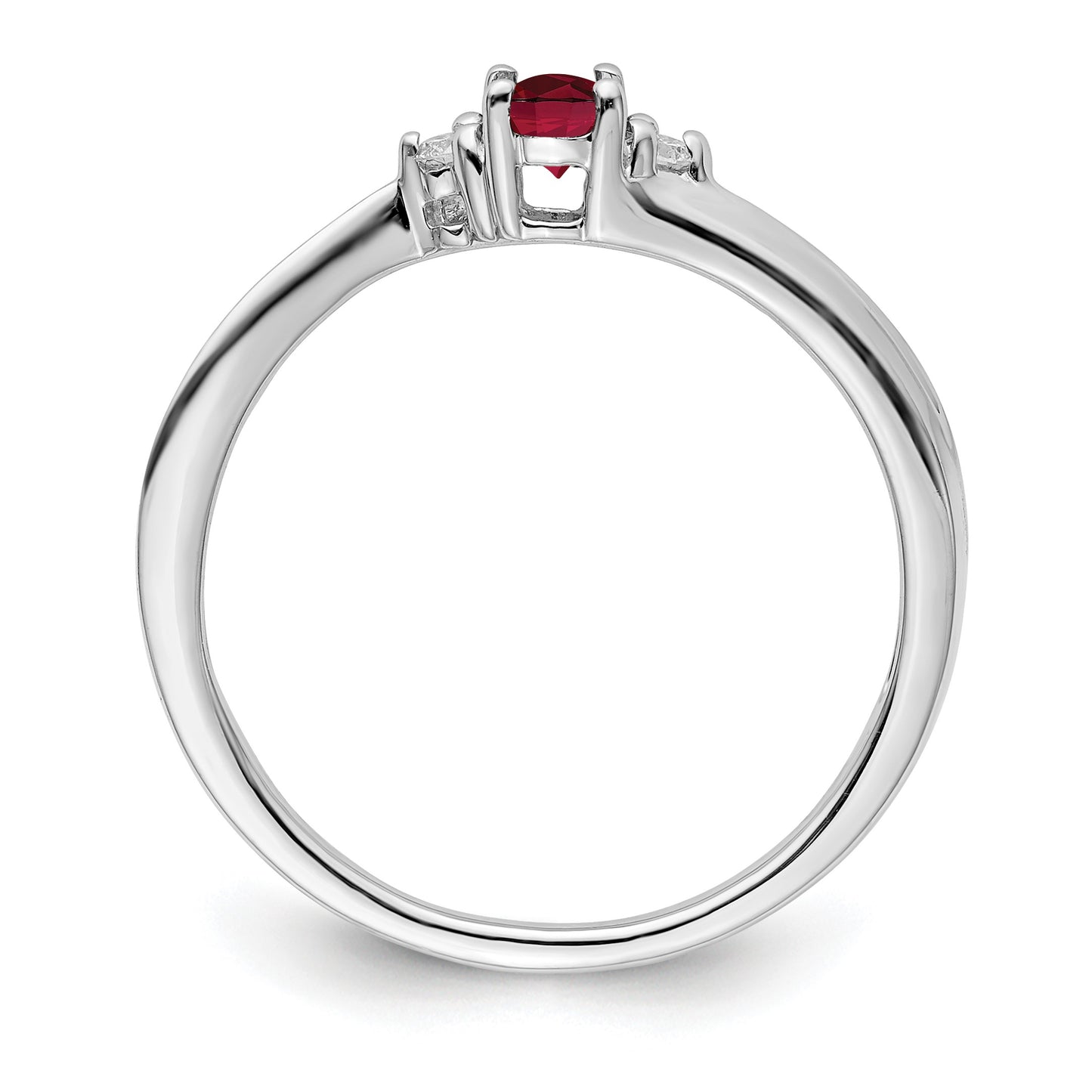 Sterling Silver Rhod-plated Created Ruby/Diamond Birthstone Ring