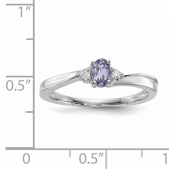 Sterling Silver Rhod-plated Created Alexandrite/Diamond Birthstone Ring
