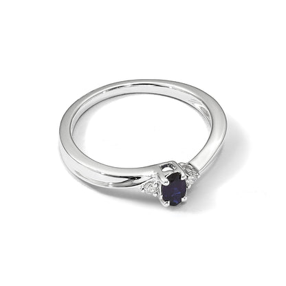 Sterling Silver Rhodium Diamond/Created Blue Sapphire Birthstone Ring