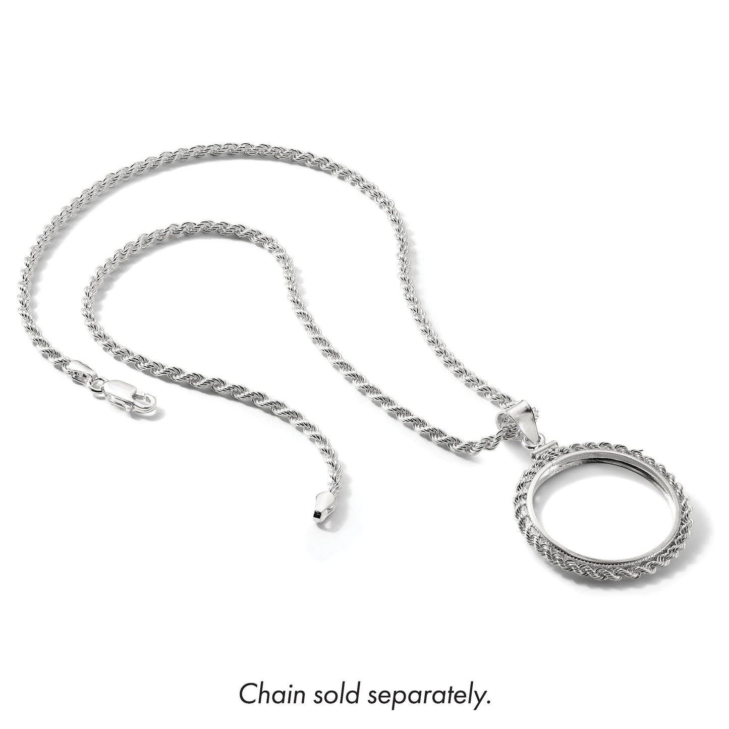 Wideband Distinguished Coin Jewelry Sterling Silver Polished Rope 26.4 x 1.8mm Susan B. Anthony Screw Top Coin Bezel Pendant
