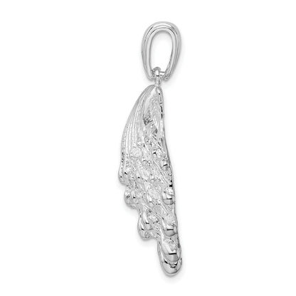De-Ani Sterling Silver Rhodium-Plated Polished and Textured Lions Paw Shell Pendant